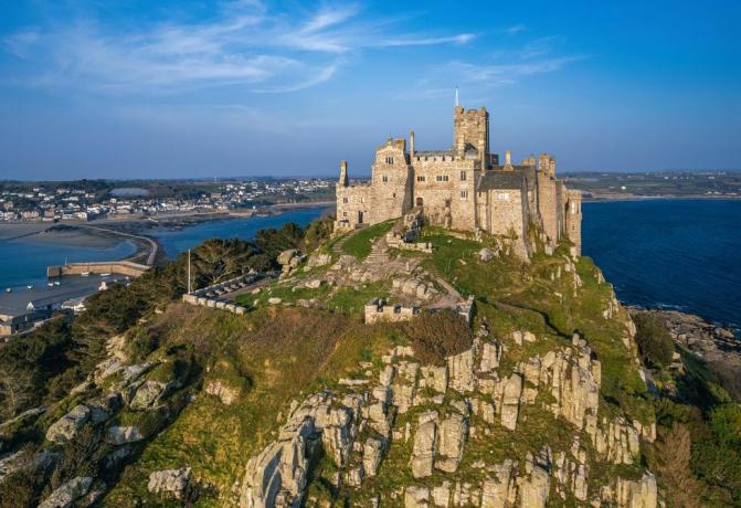 St michaels mount z dronu, marazion, penzance, cornwall, Anglie, Spojené království