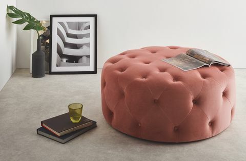 HAMPTON Velký kulatý Pouffe Velvet Blush Pink