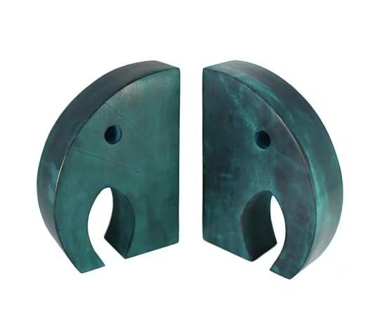 Teal Elephant Book Ends, Carved Gorara Soapstone