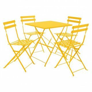 Parc Žlutý kovový skládací zahradní stůl a sada 4 židlí