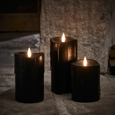 TruGlow® Černý kapající vosk LED sloupová svíčka Trio
