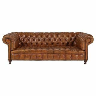 Francouzská Vintage všívaná kožená pohovka Chesterfield a vše originál