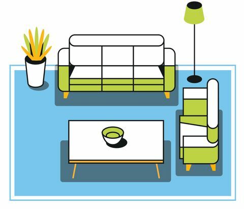 ilustrace umístění kobereček oblasti v obývacím pokoji