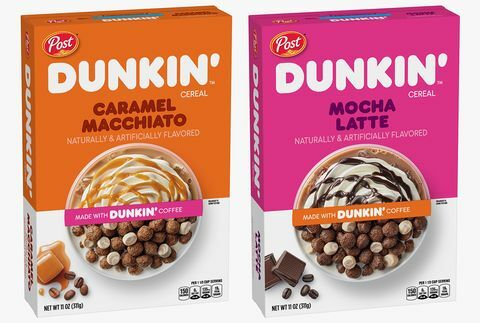 dunkin 'caramel macchiato a mocha latte cereálie od post spotřebitelských značek
