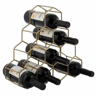Šestihranný drátěný stojan na víno – zlatý