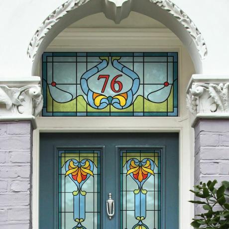 Art deco číslo domu, barevné sklo. purfrost okenní fólie