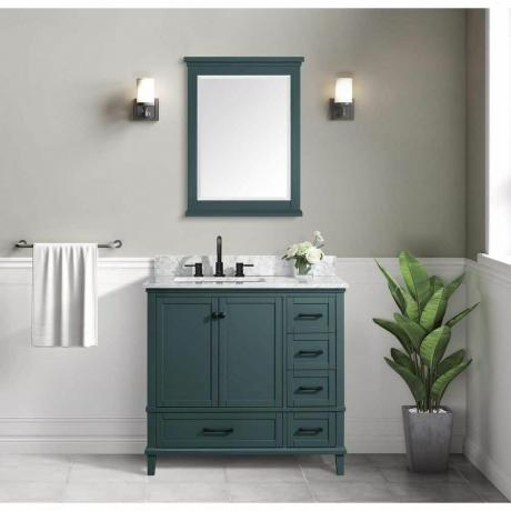Koupelnová toaletka Merryfield v barvě Antigua Green s deskou z bílého mramoru Carrara